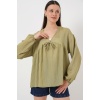 Kadın Önü Bağcıklı Uzun Kol Bluz 946 - Çağla