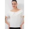 Kurdele Detaylı Örme Bluz 949 - Beyaz