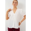 Kadın V Yaka Dantelli Bluz 956 - Beyaz