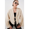 Önü Bağlamalı Keten Kimono 960 - Krem