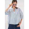 Kadın Çizgili Oversize Bluz 967 - Mavi