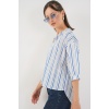 Kadın Çizgili Oversize Bluz 967 - Mavi