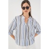 Kadın Çizgili Oversize Bluz 967 - Lacivert