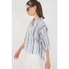 Kadın Çizgili Oversize Bluz 967 - Lacivert