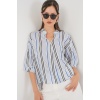 Kadın Çizgili Oversize Bluz 967 - Lacivert