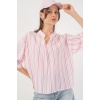 Kadın Çizgili Oversize Bluz 967 - Pudra