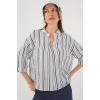 Kadın Çizgili Oversize Bluz 967 - F.Lacivert