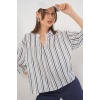 Kadın Çizgili Oversize Bluz 967 - F.Lacivert