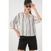 Kadın Çizgili Oversize Bluz 967 - Taş