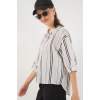 Kadın Çizgili Oversize Bluz 967 - Taş