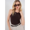 Kadın Halter Yaka Çıtçıtlı Body 972 - Kahverengi