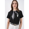 Kadın Kısa Kol Fularlı Örme Bluz 981 - Siyah