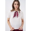 Kadın Kısa Kol Fularlı Örme Bluz 981 - Beyaz