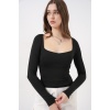 Kadın Kare Yaka Slim Fit Bluz 986 - Siyah