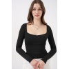 Kadın Kare Yaka Slim Fit Bluz 986 - Siyah