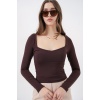 Kadın Kare Yaka Slim Fit Bluz 986 - Kahverengi
