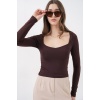 Kadın Kare Yaka Slim Fit Bluz 986 - Kahverengi