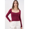 Kadın Kare Yaka Slim Fit Bluz 986 - Bordo