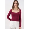 Kadın Kare Yaka Slim Fit Bluz 986 - Bordo