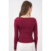 Kadın Kare Yaka Slim Fit Bluz 986 - Bordo