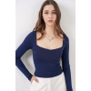 Kadın Kare Yaka Slim Fit Bluz 986 - Lacivert