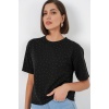 Kadın Taş Detaylı Tişört 990 - Siyah