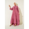 T1627 Yaka Bağcıklı Elbise - A. Pembe