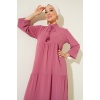 T1627 Yaka Bağcıklı Elbise - A. Pembe