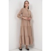 T1627 Yaka Bağcıklı Elbise - Y.Bej