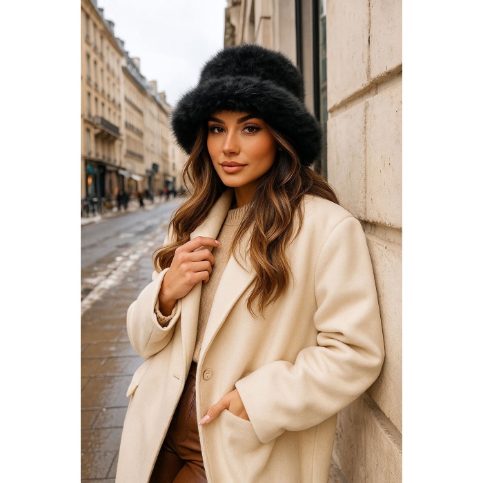 Kadın Peluş Kalpak Şapka 010194 - Siyah