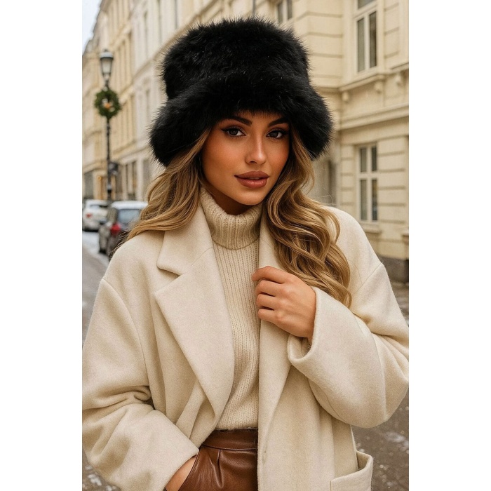 Kadın Peluş Kalpak Şapka 010194 - Siyah