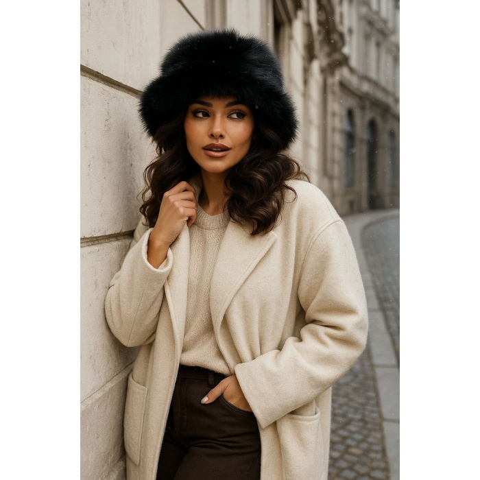 Kadın Peluş Kalpak Şapka 010194 - Siyah