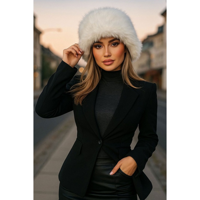 Kadın Peluş Kalpak Şapka 010194 - Ekru