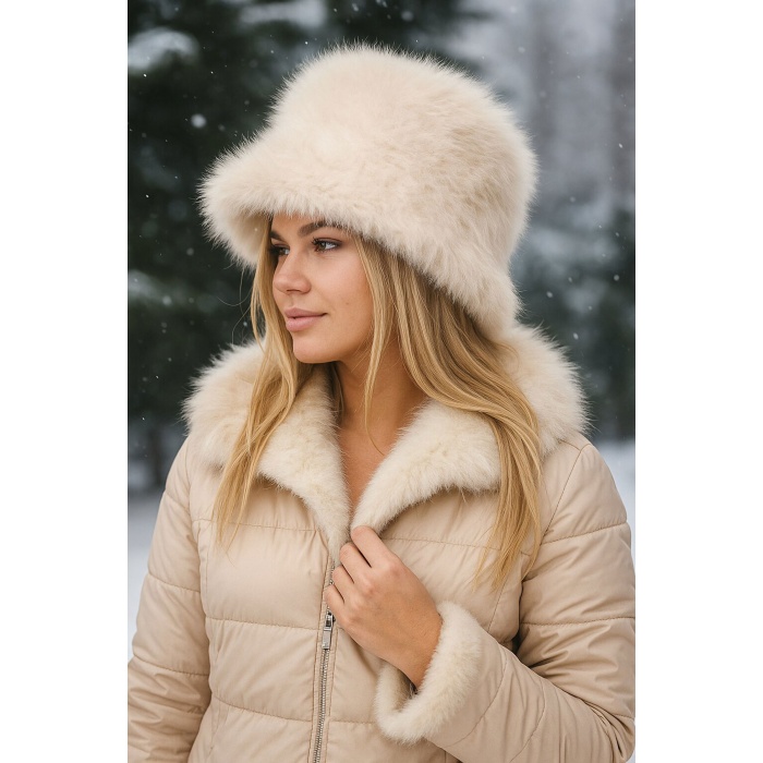 Kadın Peluş Kalpak Şapka 010194 - Bej