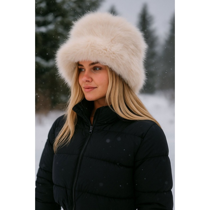 Kadın Peluş Kalpak Şapka 010194 - Bej