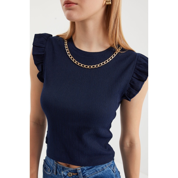 0430 Örme Bluz - Lacivert