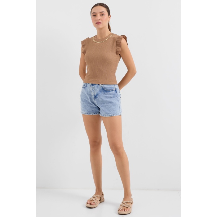 0430 Örme Bluz - Camel