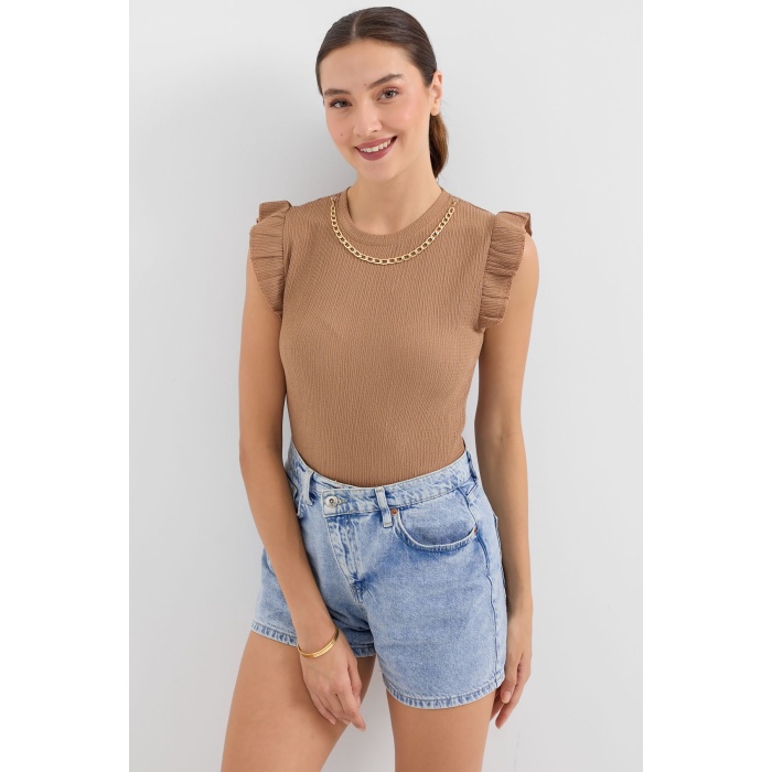 0430 Örme Bluz - Camel