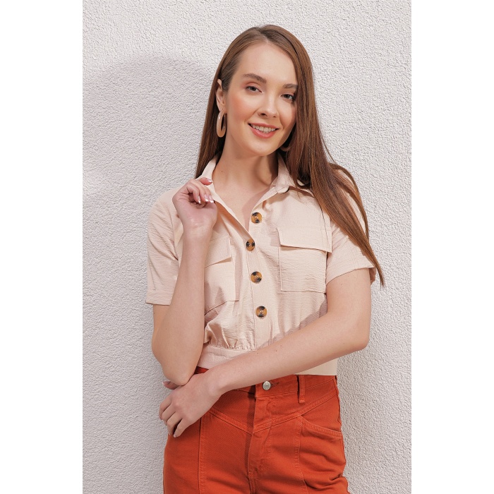 0663 Crop Ceket - Krem