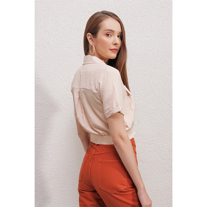 0663 Crop Ceket - Krem