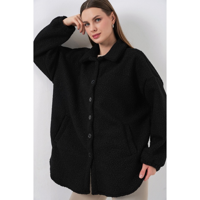 0675 Yün Karışımlı Buklet Ceket - Siyah