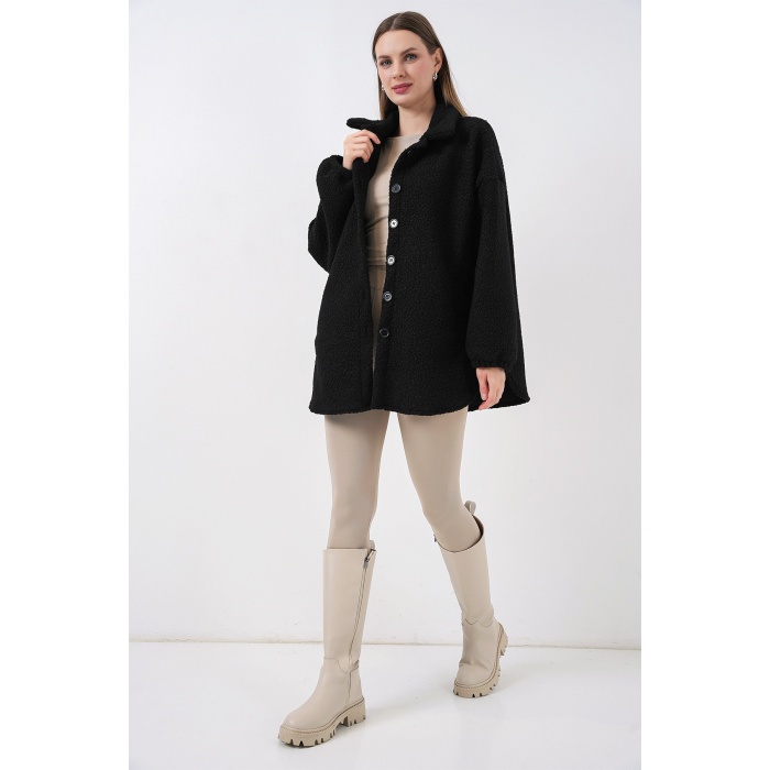0675 Yün Karışımlı Buklet Ceket - Siyah