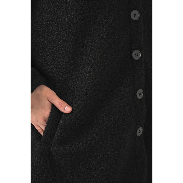 0675 Yün Karışımlı Buklet Ceket - Siyah
