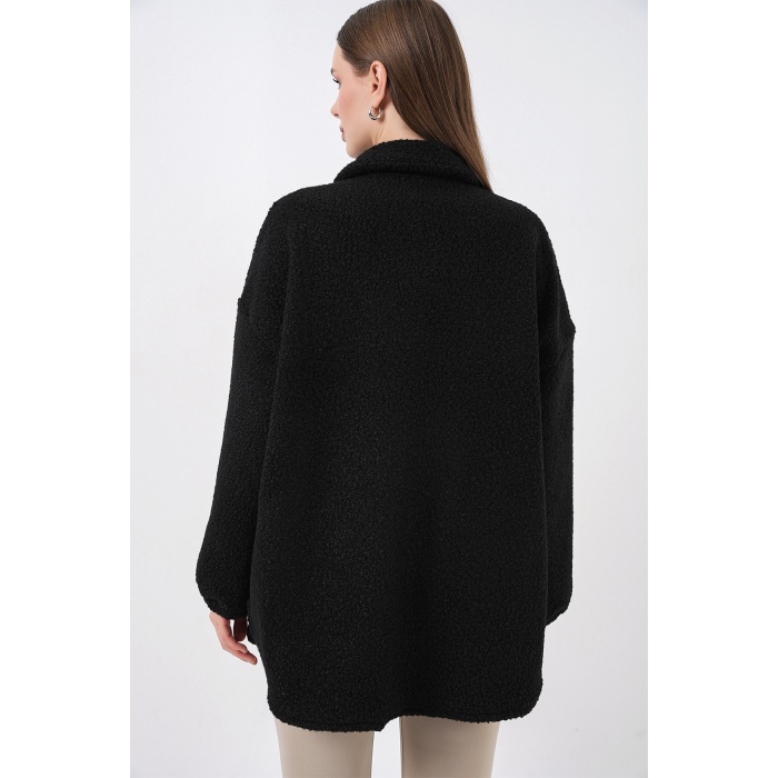 0675 Yün Karışımlı Buklet Ceket - Siyah