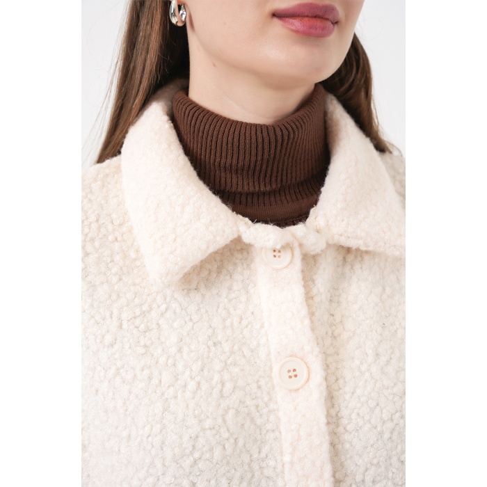 0675 Yün Karışımlı Buklet Ceket - Krem