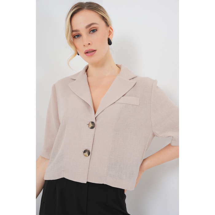 0706 Crop Keten Ceket - Bej