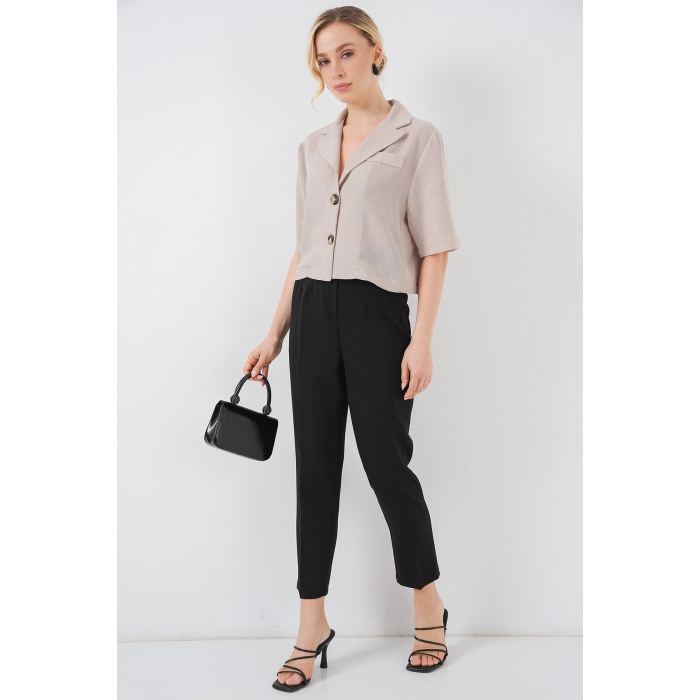 0706 Crop Keten Ceket - Bej