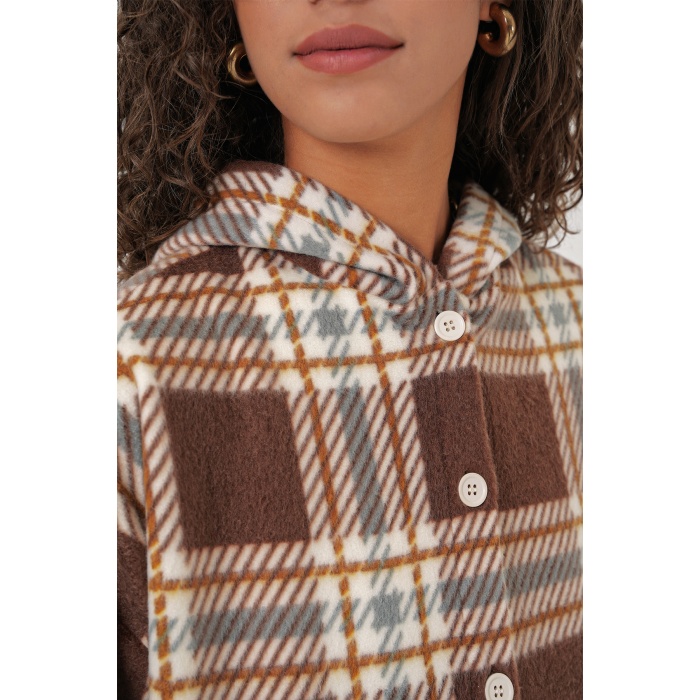 0710 Kapüşonlu Oversize Gömlek - C. Kahverengi