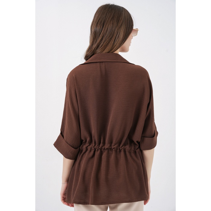 Fermuarlı Kadın Gömlek 0721 - Kahverengi