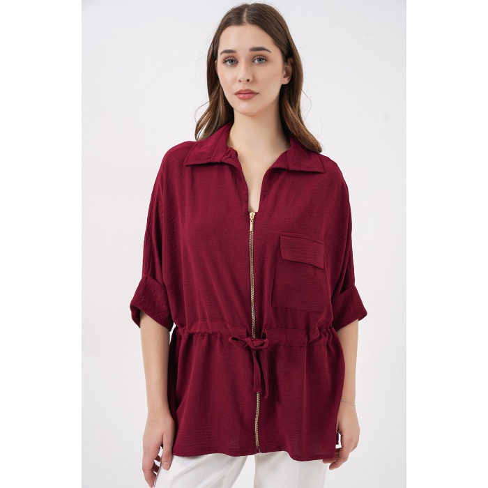 Fermuarlı Kadın Gömlek 0721 - Bordo
